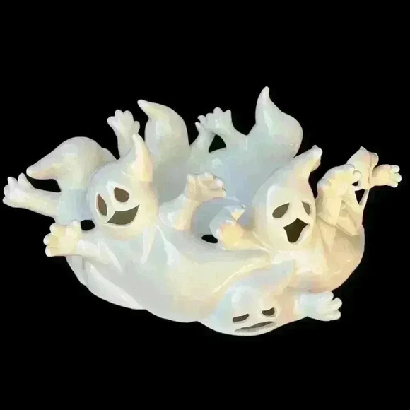 Vintage Ceramic Huddle Party Pile Off Ghosts Halloween light (included) up bowl - Picture 7 of 16